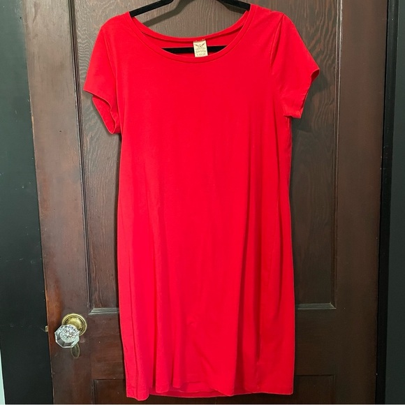 Faded Glory Dresses & Skirts - Faded Glory Large​ Cherry Red Scoop Neck Cotton Midi Dress T-Shirt Dress